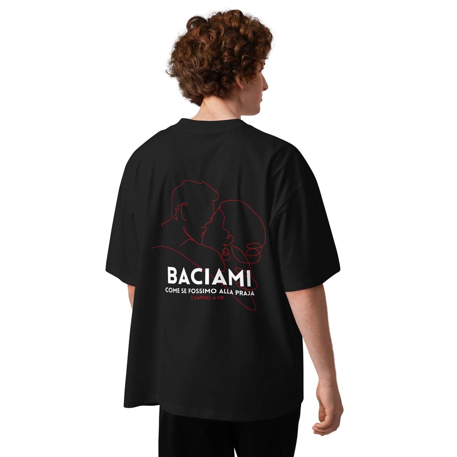 T-shirt organica oversize con collo alto unisex - Baciami Black - immagine 8