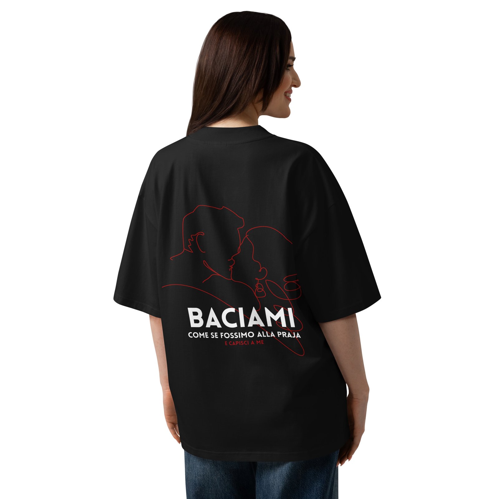 T-shirt organica oversize con collo alto unisex - Baciami Black - immagine 12