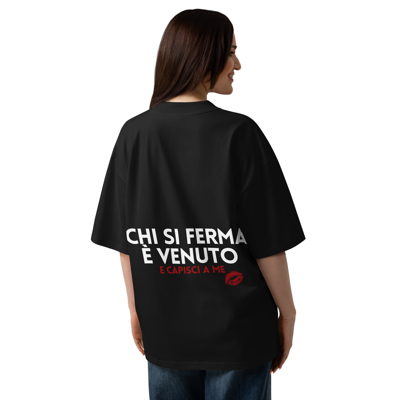 T-shirt organica oversize con collo alto unisex - Chi si ferma... Black - immagine 6