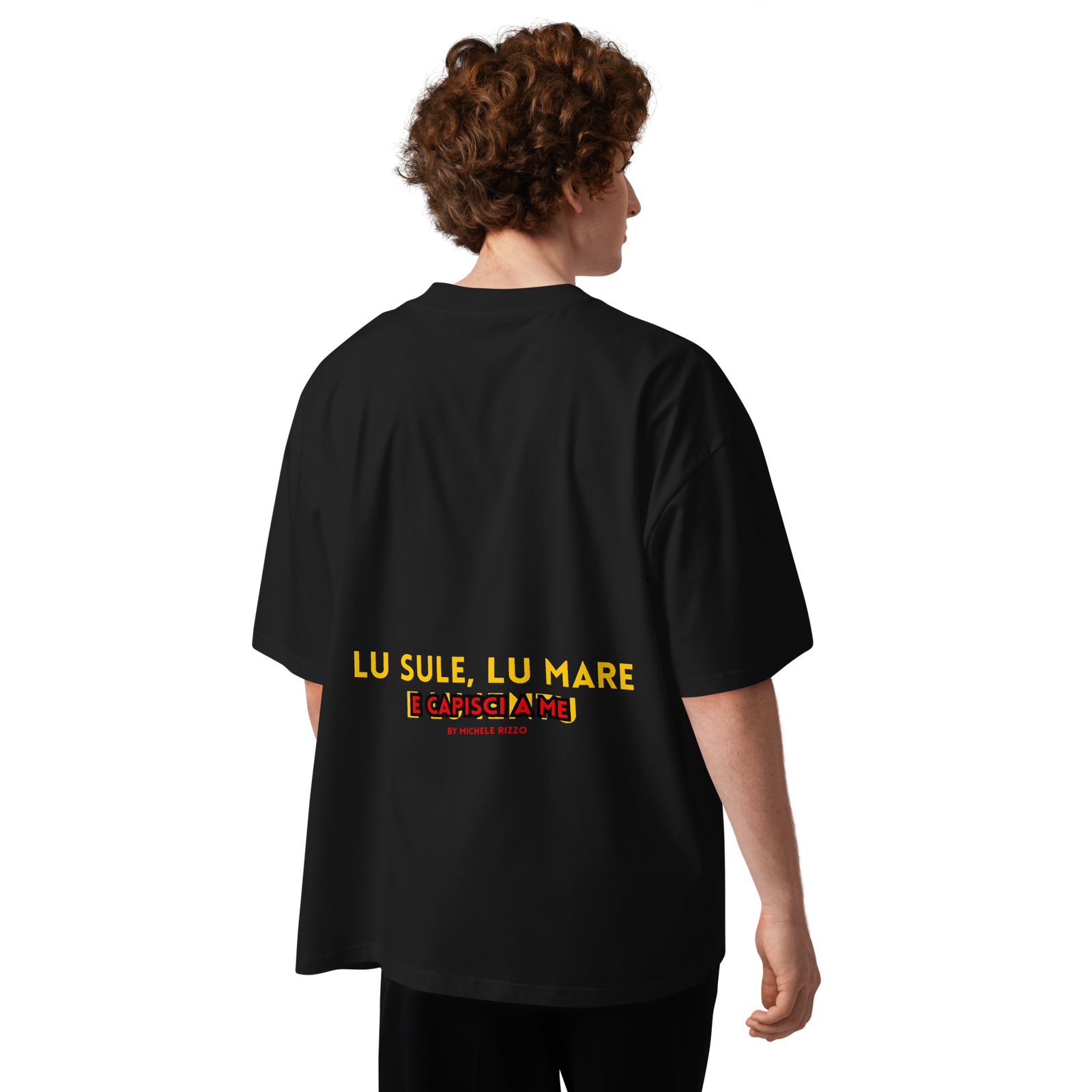 T-shirt organica oversize con collo alto unisex - Lu sule, Lu mare... - immagine 4