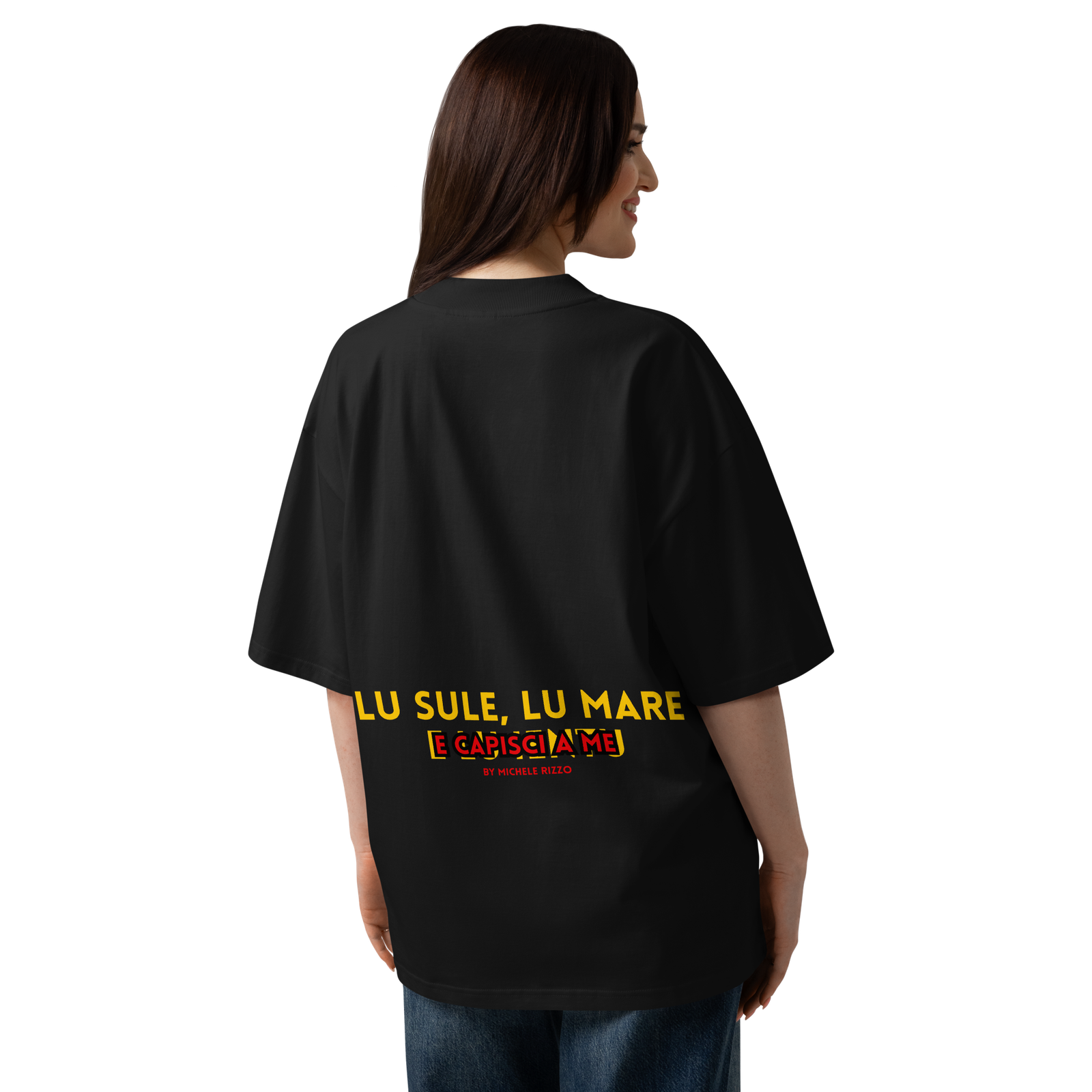 T-shirt organica oversize con collo alto unisex - Lu sule, Lu mare... - immagine 6