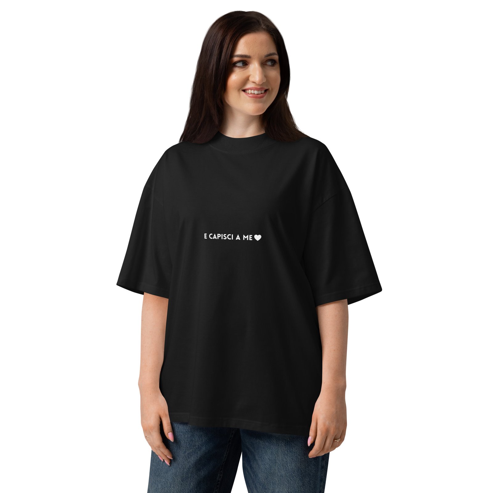 T-shirt organica oversize con collo alto unisex - Baciami Black - immagine 10