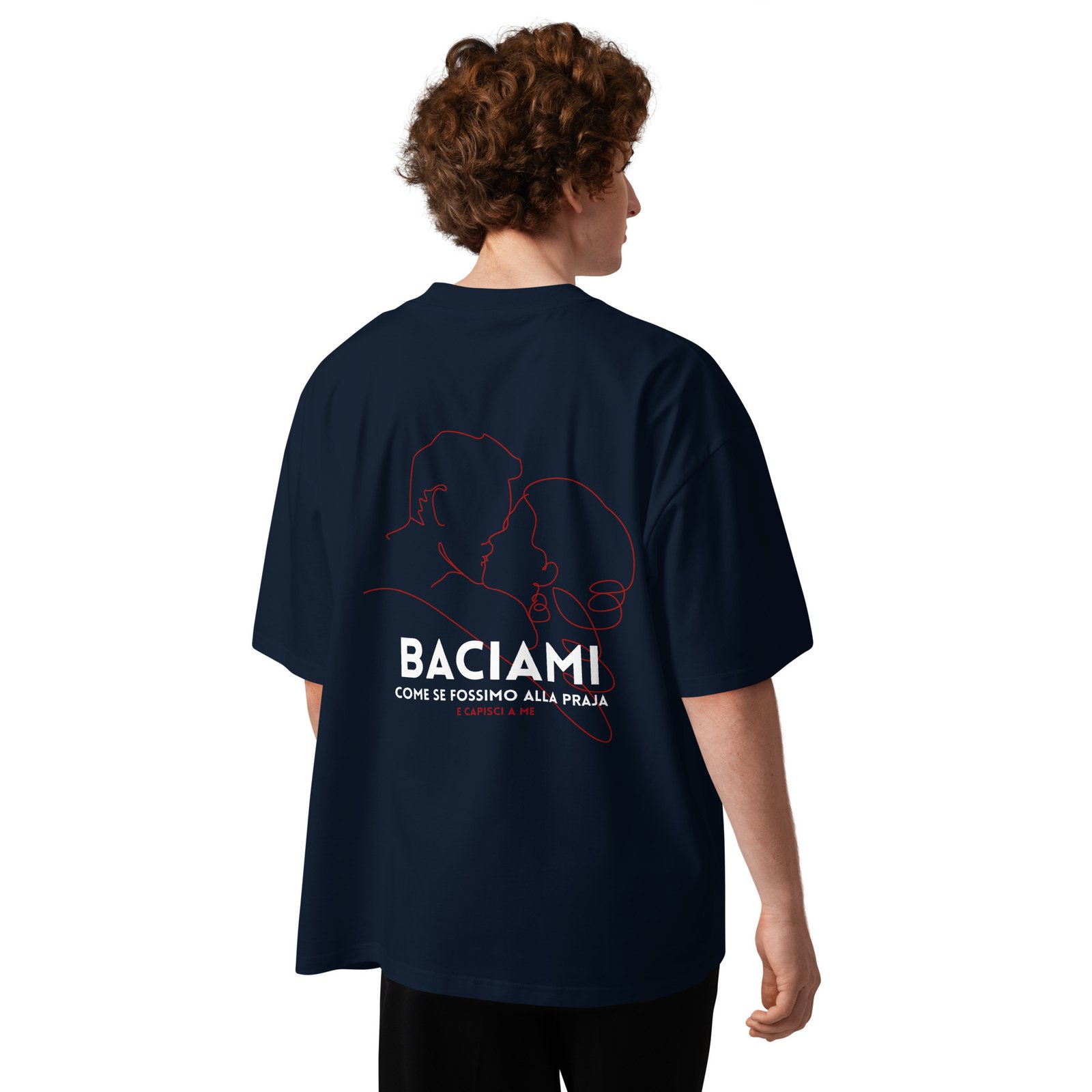 T-shirt organica oversize con collo alto unisex - Baciami Black - immagine 7