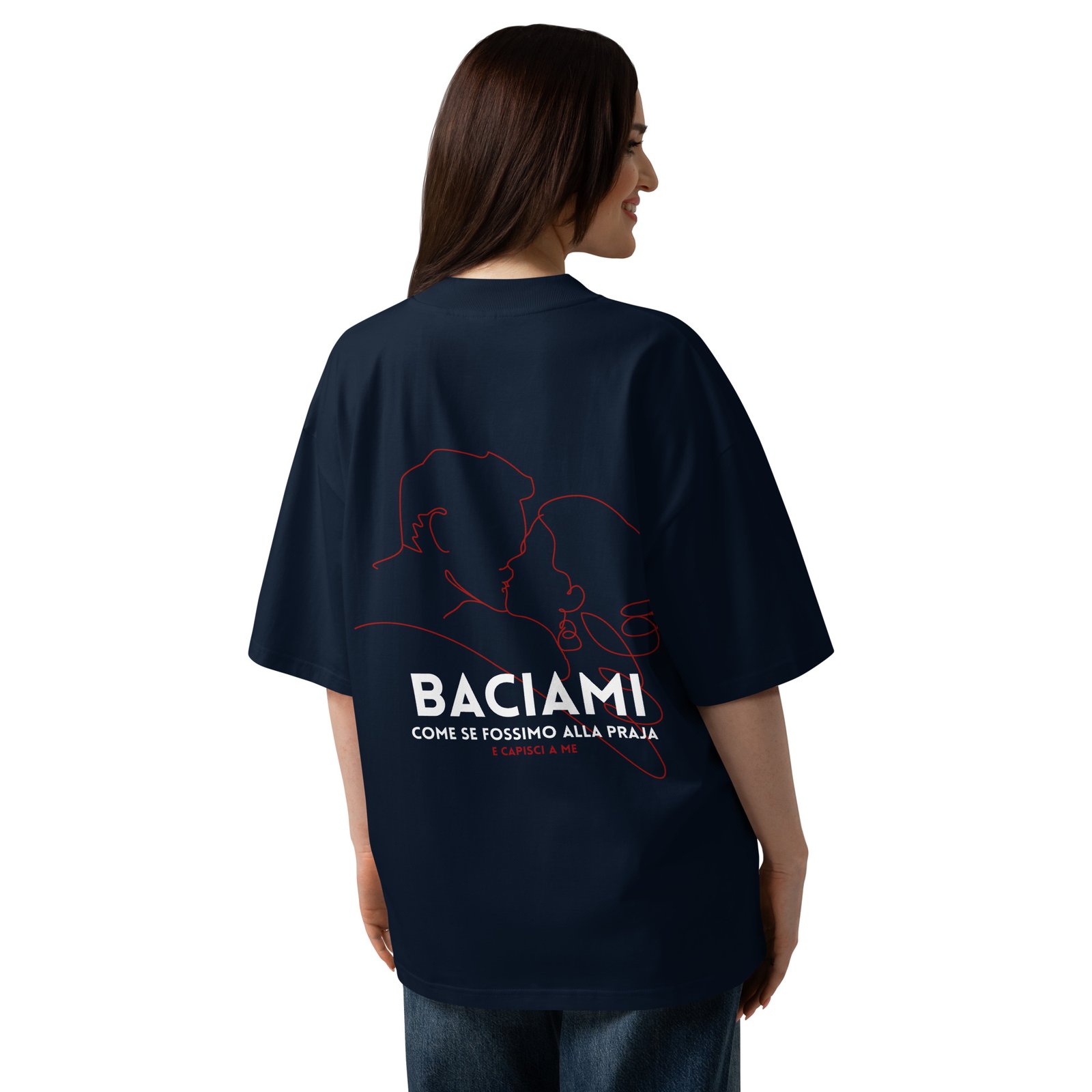T-shirt organica oversize con collo alto unisex - Baciami Black - immagine 11