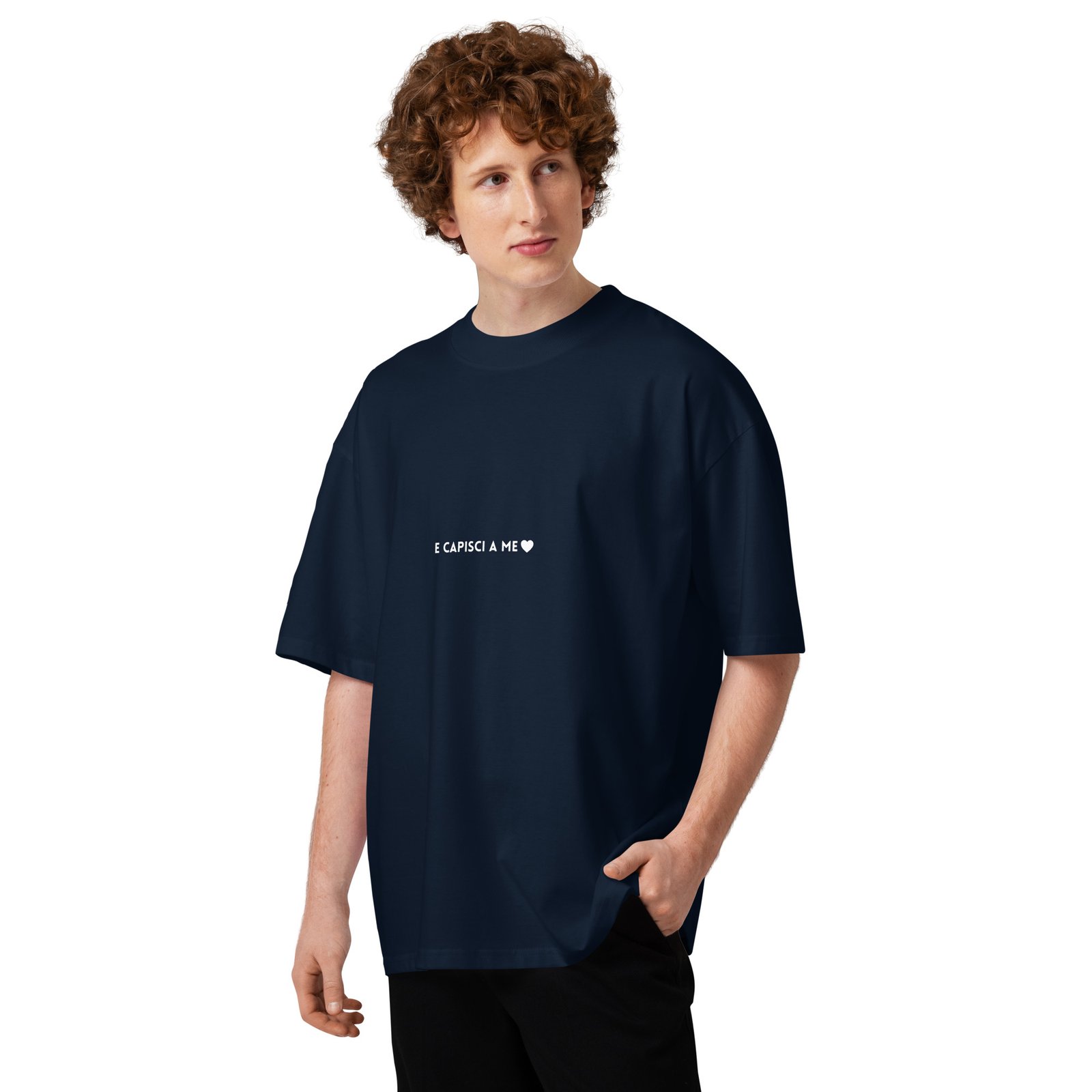 T-shirt organica oversize con collo alto unisex - Baciami Black - immagine 5