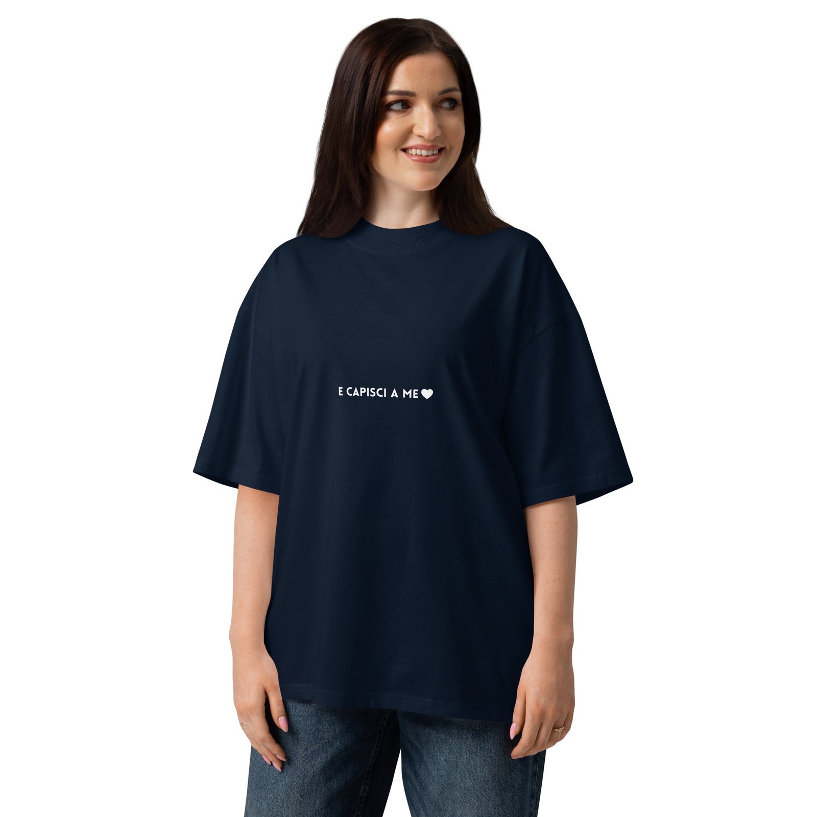 T-shirt organica oversize con collo alto unisex - Baciami Black - immagine 9