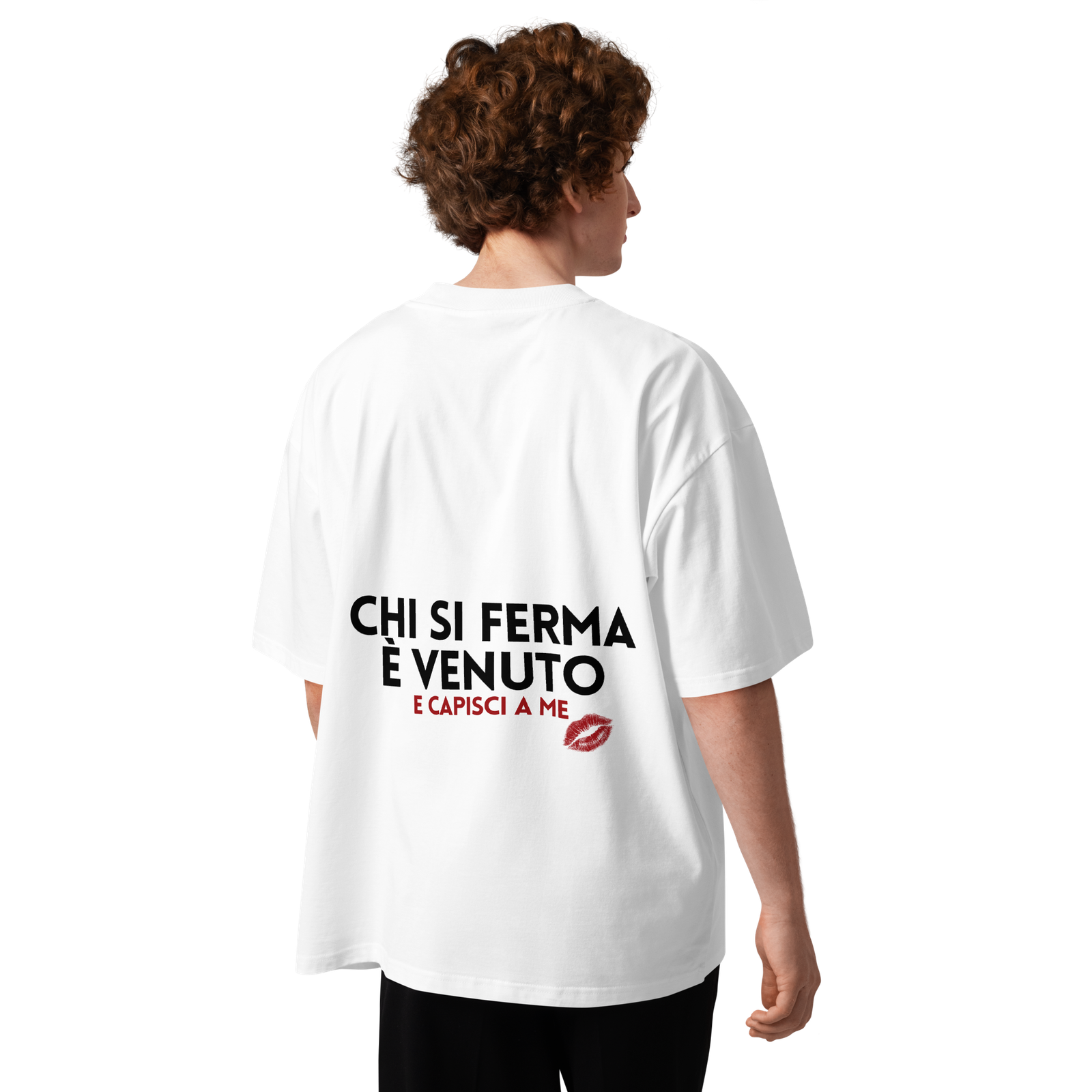 T-shirt organica oversize con collo alto unisex - Chi si ferma... White - immagine 4
