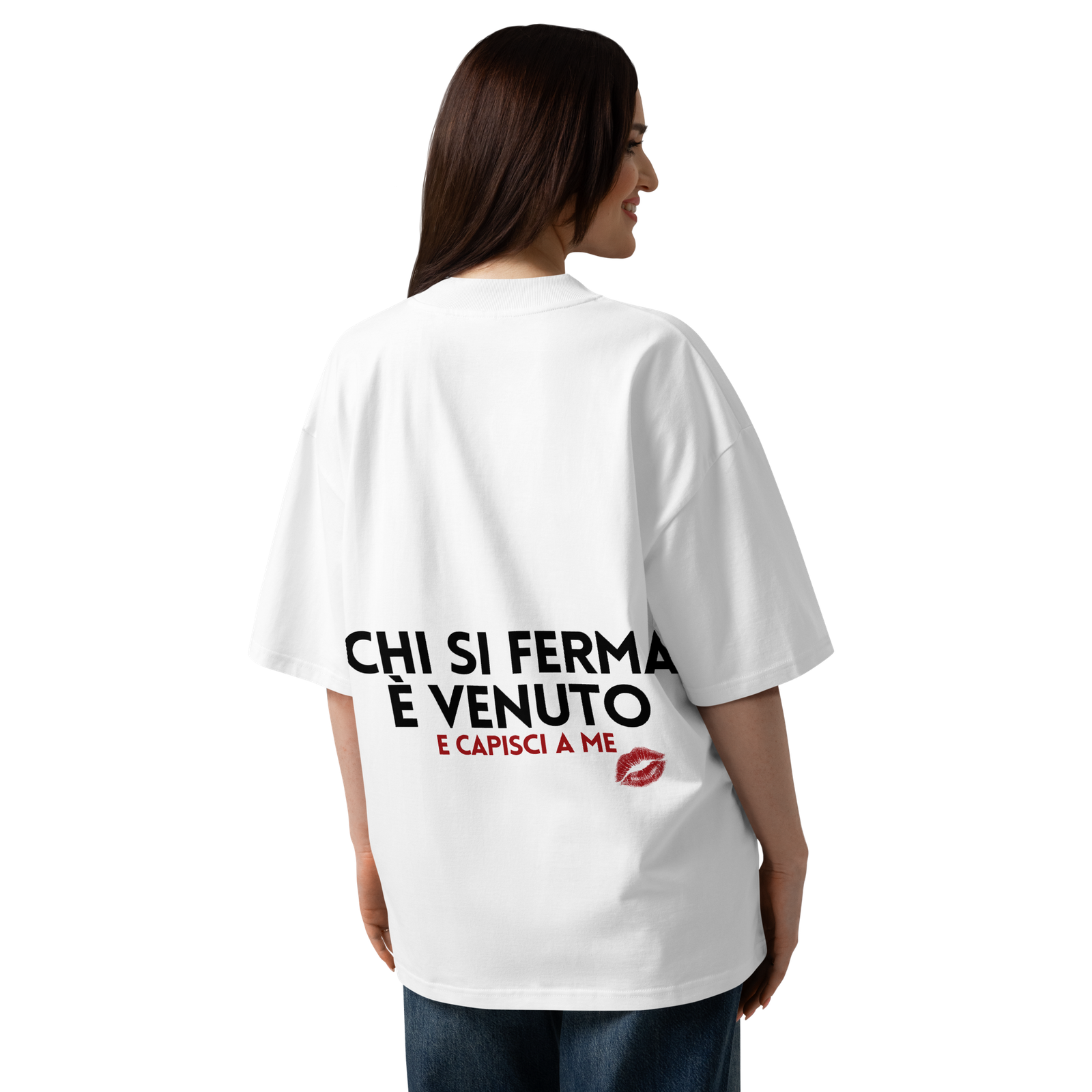 T-shirt organica oversize con collo alto unisex - Chi si ferma... White - immagine 6