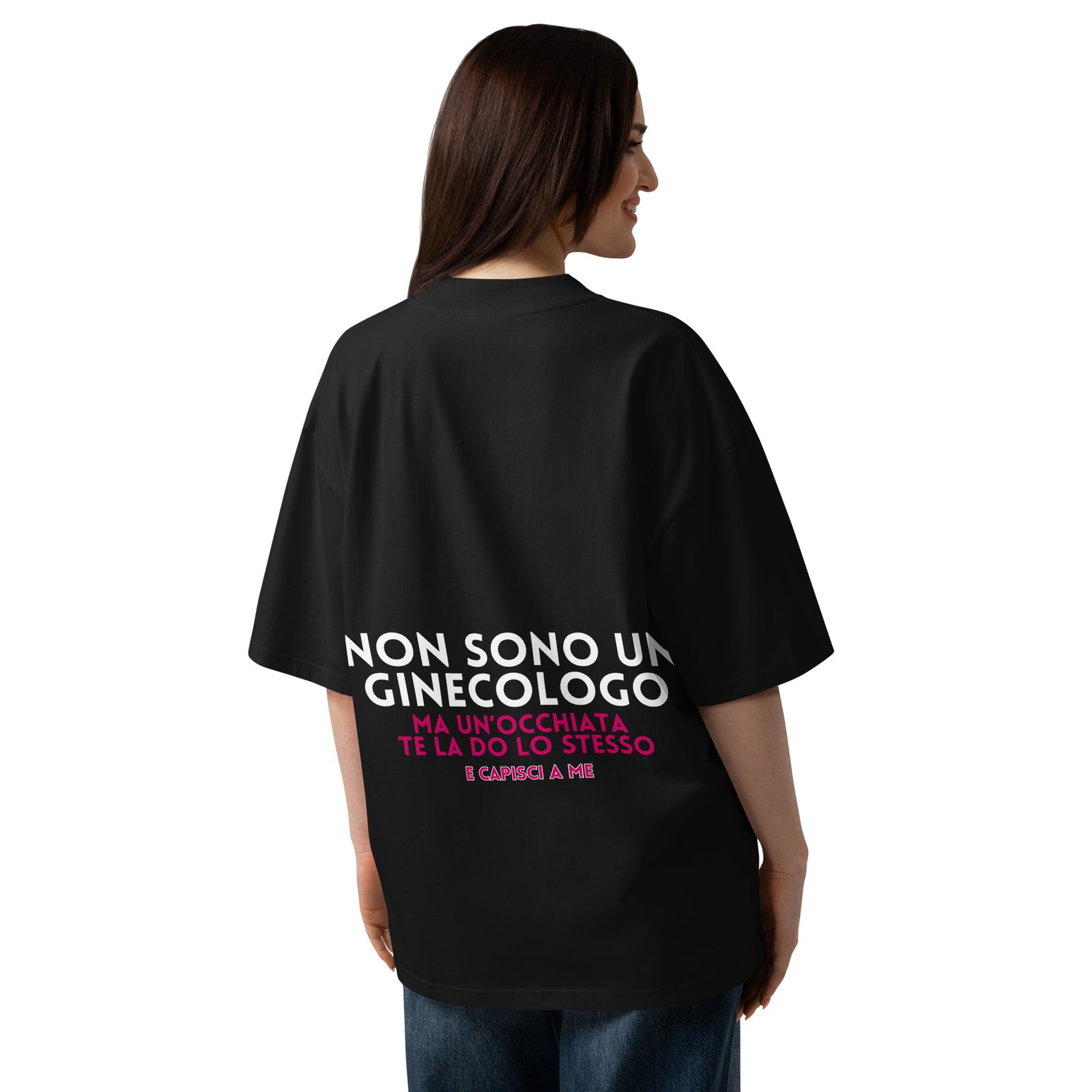 T-shirt organica oversize con collo alto unisex - Non sono un ginecologo... - immagine 6